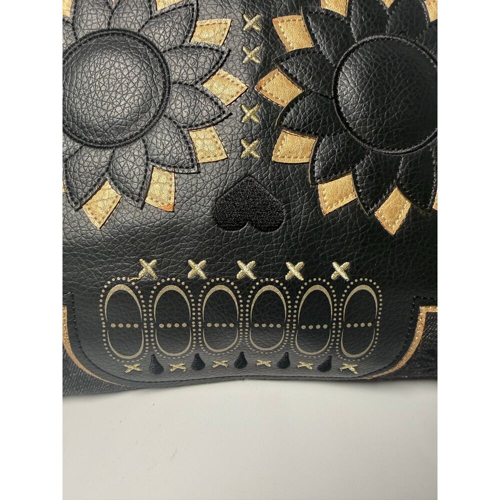 Loungefly Sugar Skull Tote Bag Black Gold Floral Braided Handle Gothic Purse - Picture 4 of 13